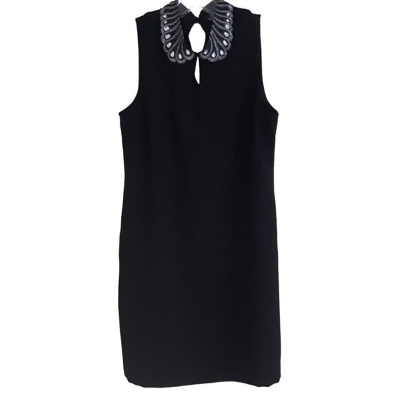 Badgley Mischka Studio Dress S Jeweled Peter Pan Collar Black Sleeveless Shift - Picture 1 of 5